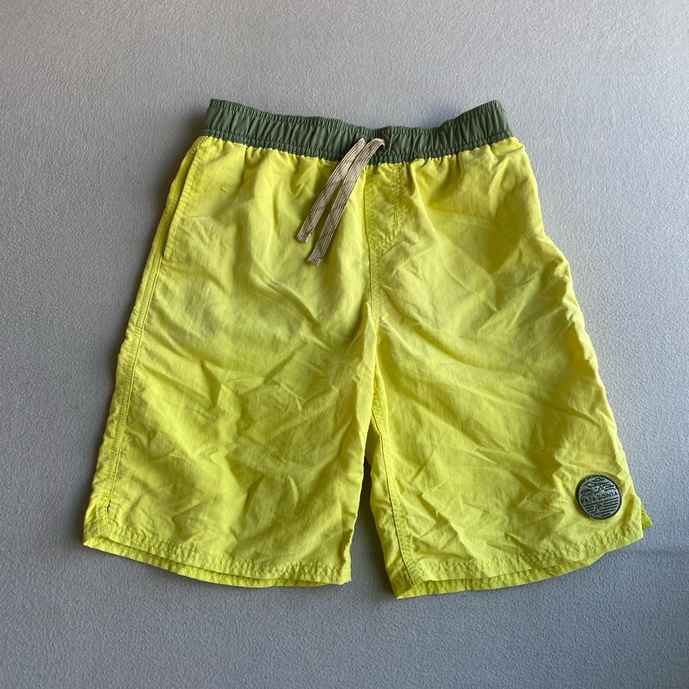 Patagonia Yellow Swim Trunks with Olive Waistband and Logo Patch